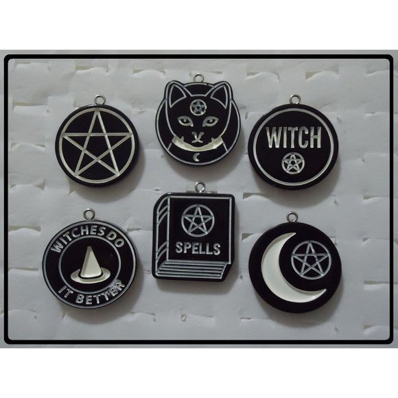 6/$20 Gothic Black&White Dark Moon Interchangeable Charm Earrings-6 Pairs in Set - Picture 4 of 8